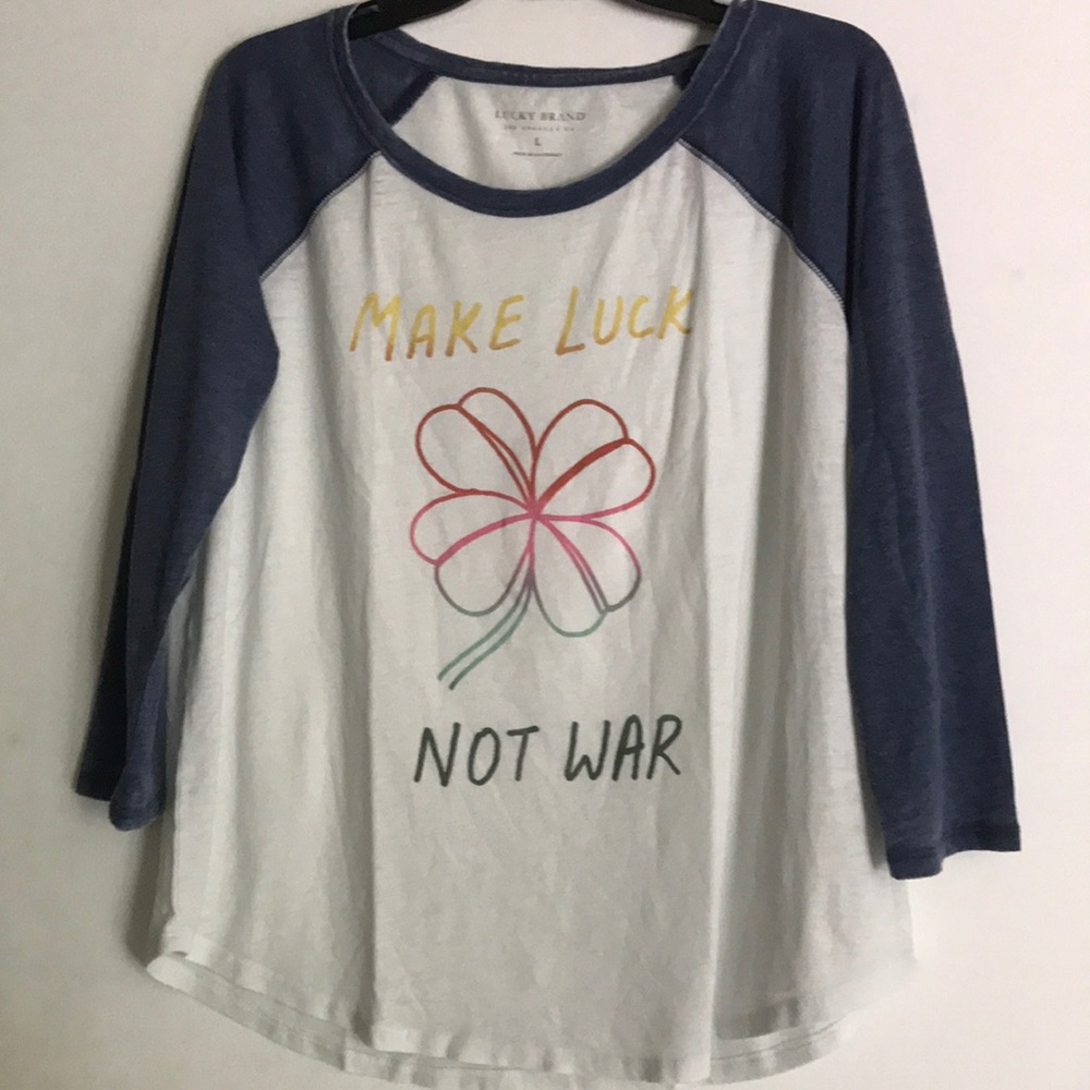 1 LEFT! NEW Graphic Hippie Make Luck Not War top - Picture 6 of 8